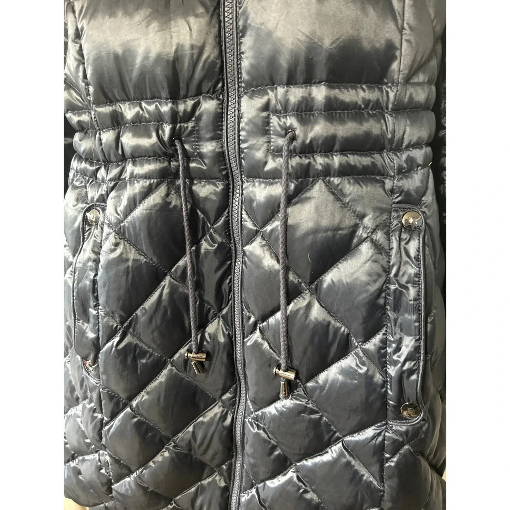 Dawn Levy Womens Puffer‎ Coat Quilted Faux Fur Hooded Drawstring Waist Size M